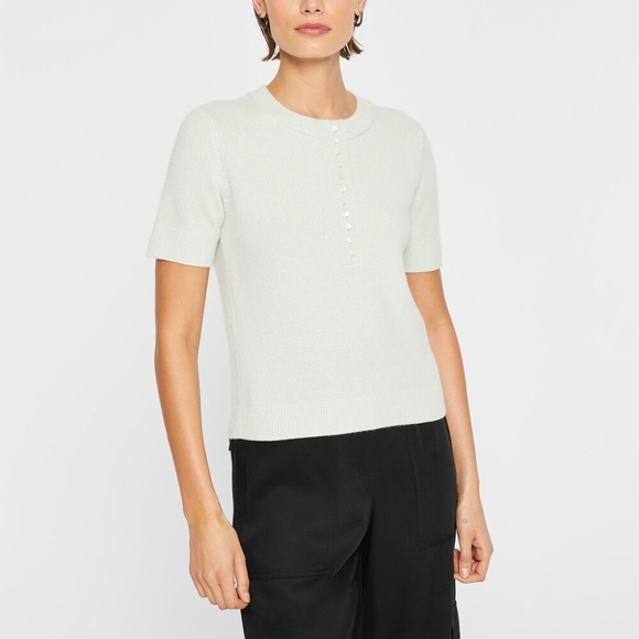 Cashmere Button Tee - New With Tags - NEVER WORN - Sage